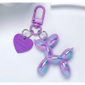 NEW Iridescent Purple Balloon‎ Dog Keychain Purse Charm Y2K